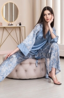 Шёлковая пижама-тройка с брюками голубой/жемчуг 5166 Ребекка Mia-Amore