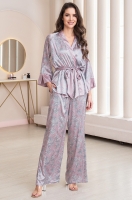 Шёлковая пижама-тройка с брюками розовый/жемчуг 5166 Ребекка Mia-Amore