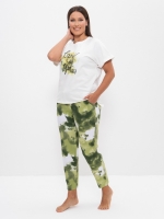 Пижама женская футболка с брюками Cleo 1123 молочный/оливка