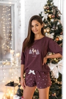 Пижама женская кофта с шортами из хлопка с рождественским оленем MYSTIQUE
