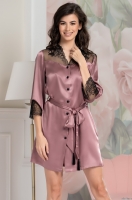 Шёлковый женский халат-рубашка с кружевом Оливия 3647 роза Mia-Amore