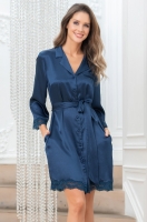 Шёлковый халат женский на пуговицах короткий синий 3797 FRIDA Mia-Amore