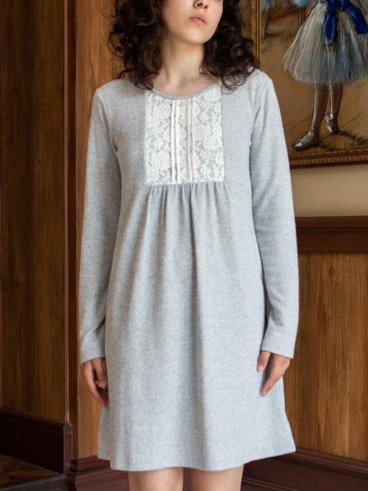 Домашнее платье-сорочка тёплое из мягкого трикотажа с ворсом D-26 Opium