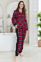 Фланелевая пижама худи и зауженные брюки красная клетка Смит 5105 Mia-Amore