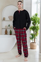 Пижама мужская лонгслив и брюки из фланели красная клетка Смит 5109 Mia-Amore