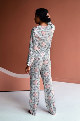 Шёлковая пижама женская жакет на пуговицах с брюками Esmeralda 15196 Миа-Миа