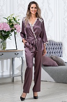 Шёлковая пижама однотонная жакет топ брюки Бриджит 3686 Mia-Amore