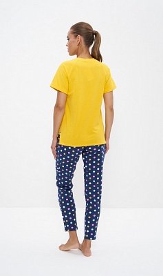 Пижама женская футболка с брюками Cleo 1123 жёлтый/синий