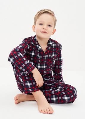 Пижама для мальчика рубашка с брюками хлопок клетка син/красный 2041 Cleo