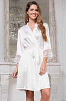 Шёлковый халат женский с кружевом запашной  Белый Лебедь 3553 Mia-Amore