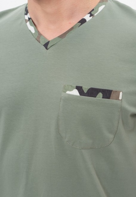 Хлопковая пижама мужская футболка с шортами хаки 976 CLEO