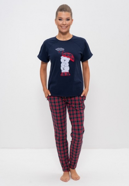 Пижама женская футболка с брюками хлопок 1157 синий/мишка Cleo