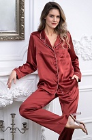 Пижама женская атласная жакет с брюками Джулия JULIA паприка 8736 Mia-Amore