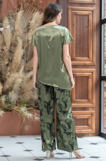 Шёлковая пижама топ с коротким рукавом и широкие брюки 4006 Тиана Mia-Amore