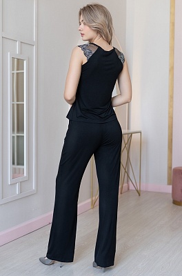 Чёрный комплект домашний трикотажный брюки и топ 6242 Nuar Mia-Amore