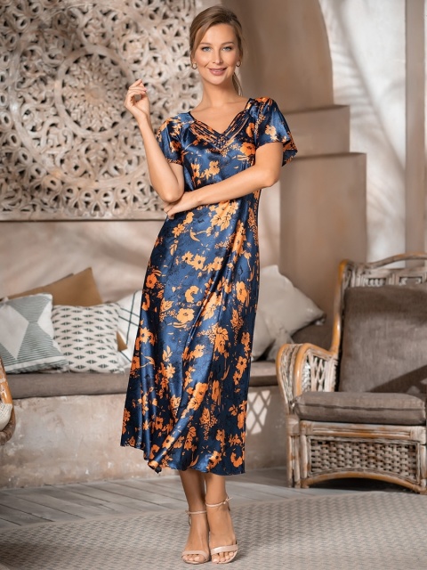 Шёлковое платье домашнее длинное с рукавом Кьяра QIARA 3828 Mia-Amore купить в интернет-магазине - Kokete