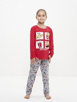 Пижама для девочки хлопок лонгслив длинный рукав со штанами красный 2031 Cleo