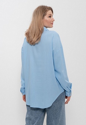 Рубашка женская из льняной ткани большие размеры 1406 Cleo голубой