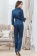Шёлковая пижама жакет на пуговицах с брюками синий FRIDA 3794 Mia-Amore