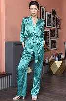 Пижама женская атласная цвета ментол жакет топ брюки Клевер 8946 Mia-Amore