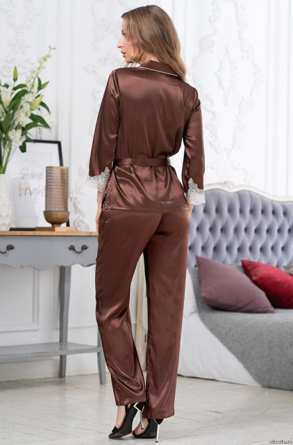 Пижама женская жакет на пуговицах с брюками Мэрилин 3156 шоколад Mia-Amore
