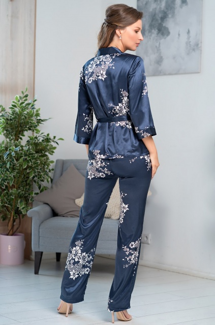 Шёлковая пижама жакет на пуговицах топ брюки Александрия 3575 Mia-Amore