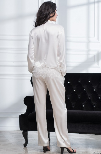 Пижама женская блуза с брюками атласная Афродита 2166 белый Mia-Amore