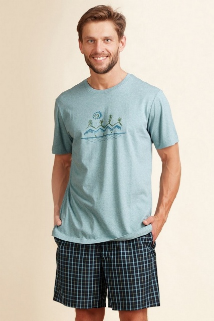 Пижама мужская из хлопка футболка с шортами MNS 404 KEY