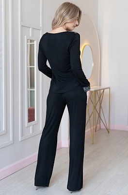 Пижама из модала чёрная брюки и топ с длинным рукавом 6246 Nuar Mia-Amore