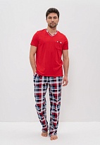 Хлопковая пижама мужская футболка со штанами красный 975 CLEO
