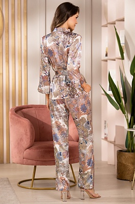 Шёлковая пижама женская жакет запашной с брюками Мия 3866 Mia-Amore