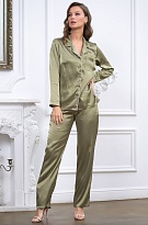 Пижама женская атласная жакет с брюками Джулия JULIA 8736 оливковый Mia-Amore