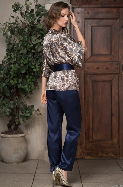 Шёлковая пижама женская топ брюки жакет с поясом Персия 3406 Mia-Amore