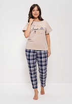 Пижама женская футболка с брюками хлопок 1157 беж/кл Cleo
