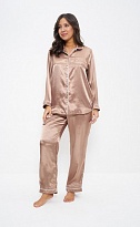 Пижама-двойка женская атласная рубашка брюки 1169 Cleo кофейный