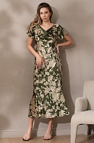 Шёлковое платье-сорочка длинное с рукавом 5158 хаки Виттория Mia-Amore
