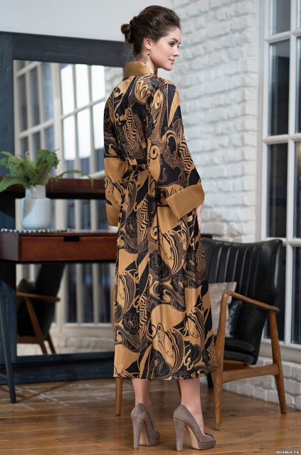 Шёлковый халат домашний длинный большие размеры Антика 3479 Mia-Amore
