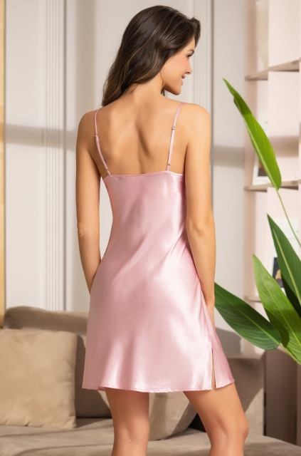 Сорочка на тонких бретелях без подреза Флора FLORA 7201 розовый Mia-Amore
