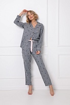 Серая пижама тёплая женская рубашечного типа с брюками ELAINE Aruelle