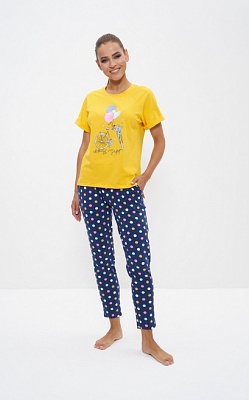 Пижама женская футболка с брюками Cleo 1123 жёлтый/синий