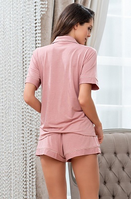 Пижама женская шорты с рубашкой из вискозы цвета пудры MARIA 1725 Mia-Amore