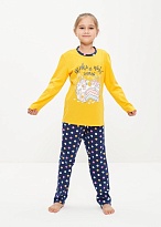 Пижама для девочки хлопок лонгслив длинный рукав со штанами жёлтый 2031 Cleo
