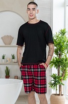 Пижама мужская футболка и шорты из хлопка красная клетка Смит 5108 Mia-Amore