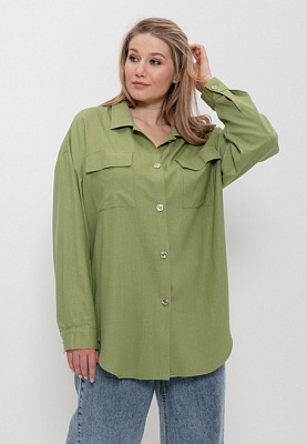 Рубашка женская из льняной ткани 1406 Cleo т/оливковый